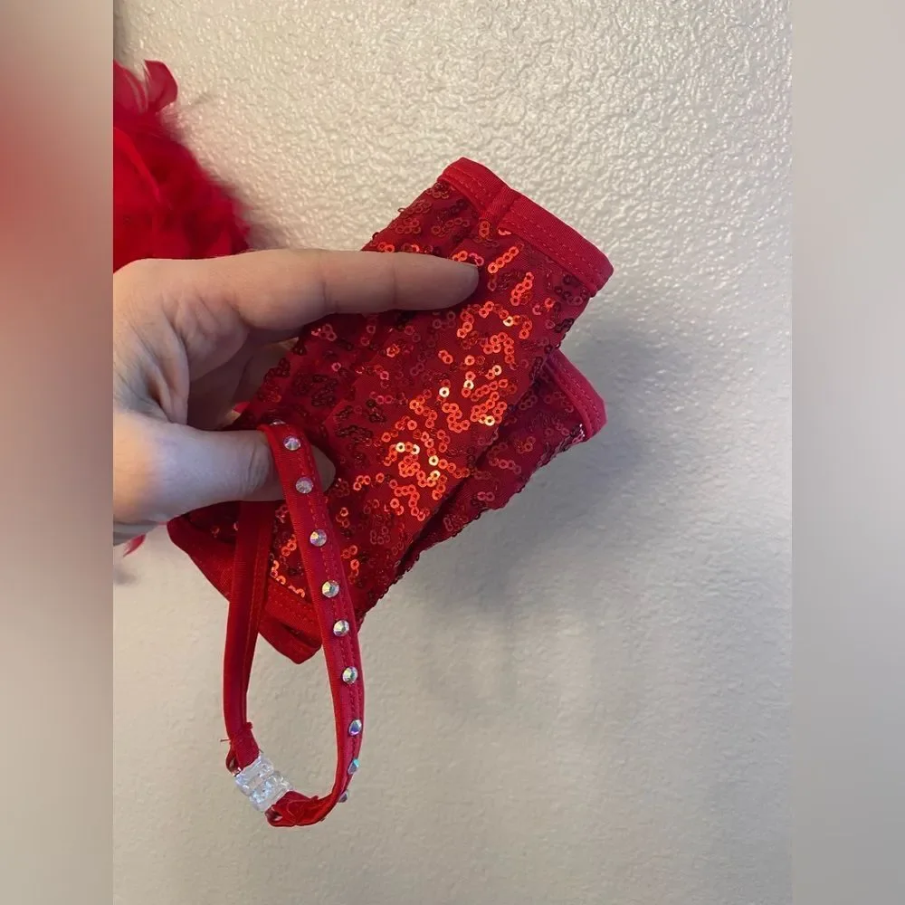 Competition Solo Dance Costume custom red feather sassy jazz MC-Medium child